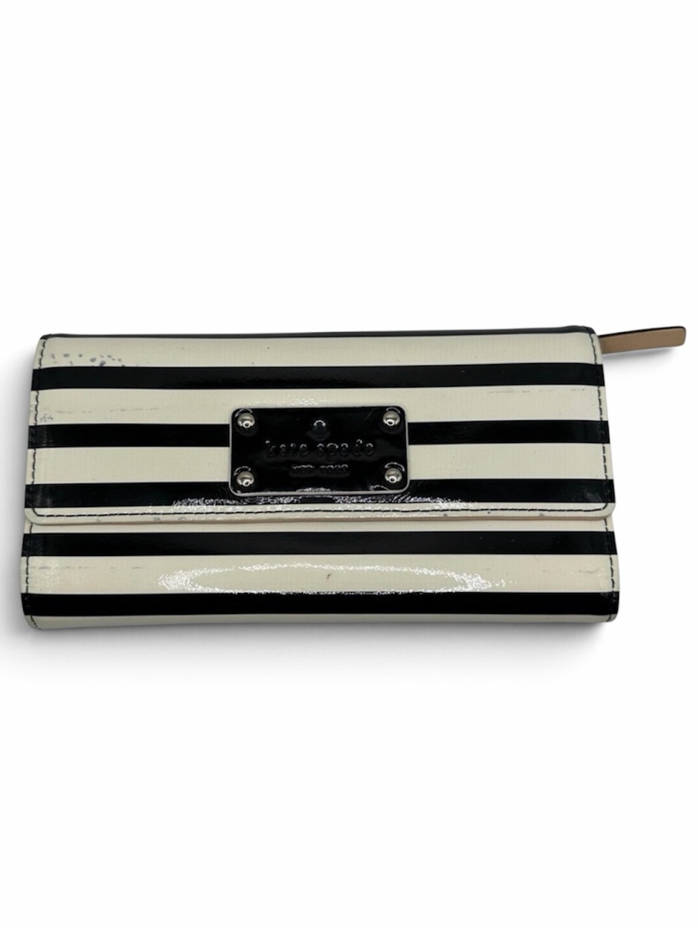 KATE SPADE ♠️ Patent Black and White Striped Wallet